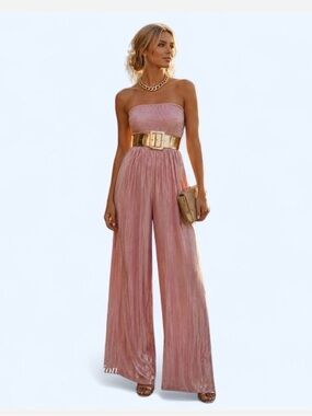 Jumpsuit-ALLOY APPAREL Rose Metallic Strapless Wide-Leg Jumpsuit